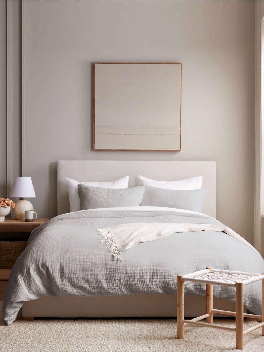 NWOT Quince Airy Gauze Dream 100% Organic Cotton Grey/Light Blue Quilt Set